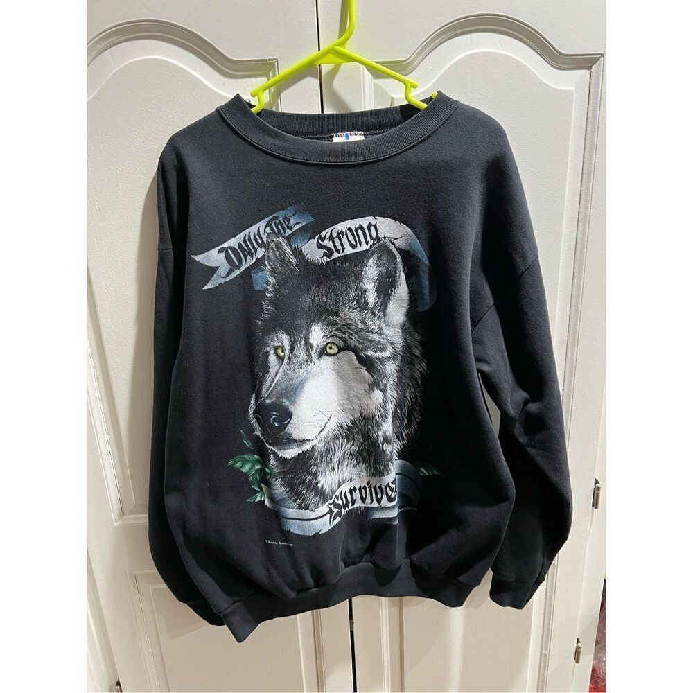 Vintage 90s Wolf Sunrise Sportswear Single Stitch SweatShirt Black Daniel Murray